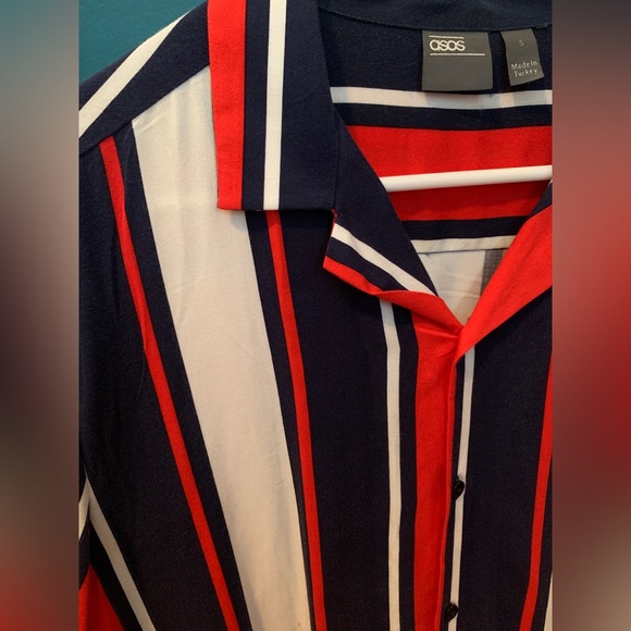 Asos Red and Blue Striped Short Sleeve Button Up - Picture 3 of 3